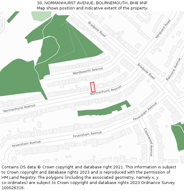 30, NORMANHURST AVENUE, BOURNEMOUTH, BH8 9NP: Location map and indicative extent of plot