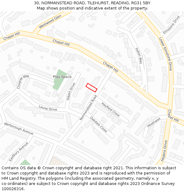 30, NORMANSTEAD ROAD, TILEHURST, READING, RG31 5BY: Location map and indicative extent of plot