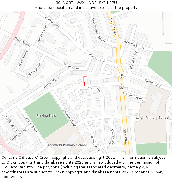 30, NORTH WAY, HYDE, SK14 1RU: Location map and indicative extent of plot