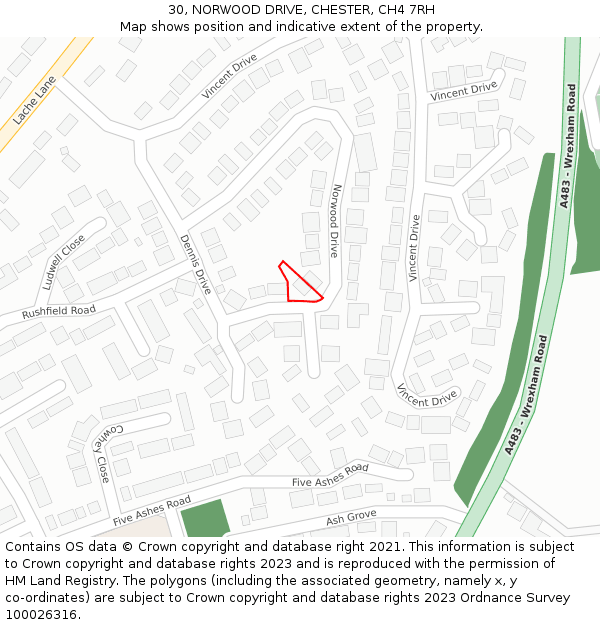 30, NORWOOD DRIVE, CHESTER, CH4 7RH: Location map and indicative extent of plot