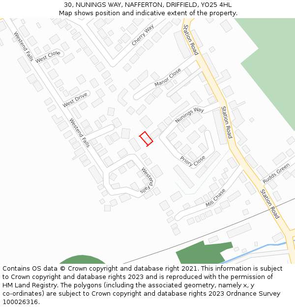 30, NUNINGS WAY, NAFFERTON, DRIFFIELD, YO25 4HL: Location map and indicative extent of plot