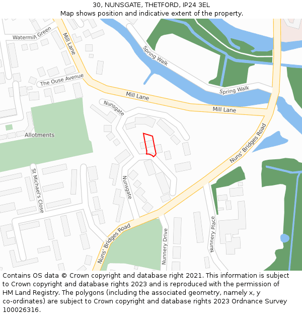 30, NUNSGATE, THETFORD, IP24 3EL: Location map and indicative extent of plot