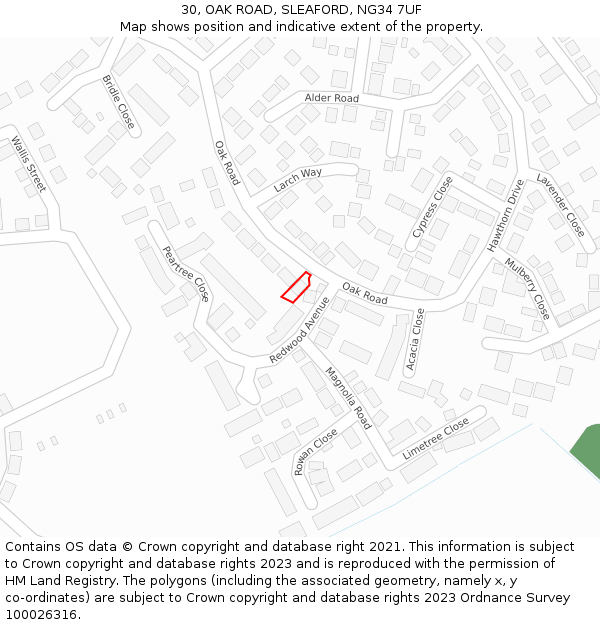 30, OAK ROAD, SLEAFORD, NG34 7UF: Location map and indicative extent of plot