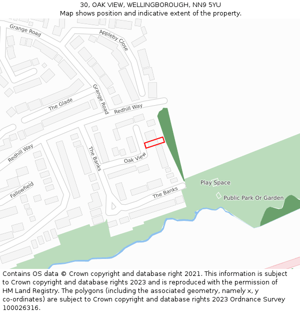 30, OAK VIEW, WELLINGBOROUGH, NN9 5YU: Location map and indicative extent of plot