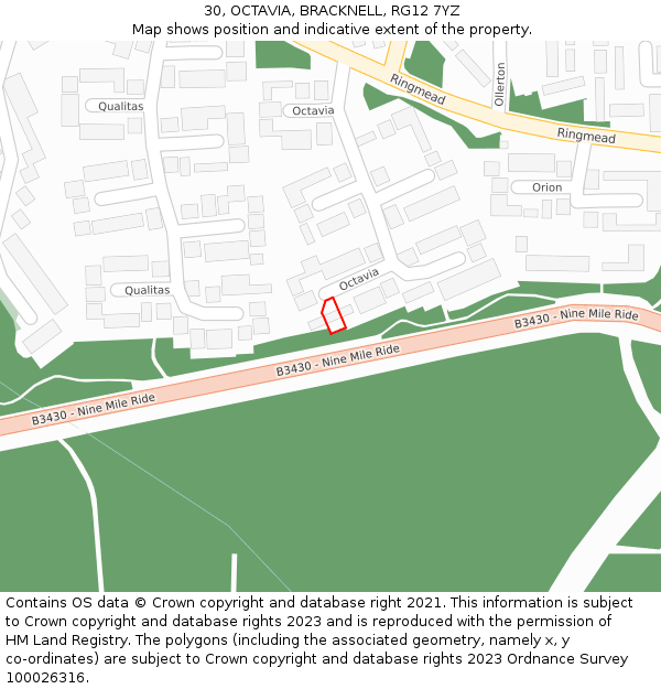 30, OCTAVIA, BRACKNELL, RG12 7YZ: Location map and indicative extent of plot