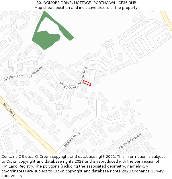 30, OGMORE DRIVE, NOTTAGE, PORTHCAWL, CF36 3HR: Location map and indicative extent of plot