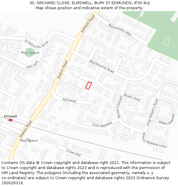 30, ORCHARD CLOSE, ELMSWELL, BURY ST EDMUNDS, IP30 9UJ: Location map and indicative extent of plot
