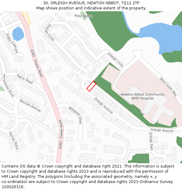 30, ORLEIGH AVENUE, NEWTON ABBOT, TQ12 2TP: Location map and indicative extent of plot