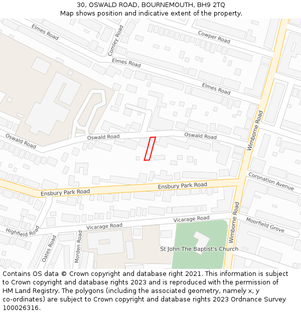 30, OSWALD ROAD, BOURNEMOUTH, BH9 2TQ: Location map and indicative extent of plot