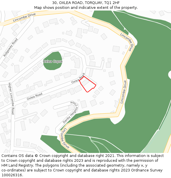 30, OXLEA ROAD, TORQUAY, TQ1 2HF: Location map and indicative extent of plot