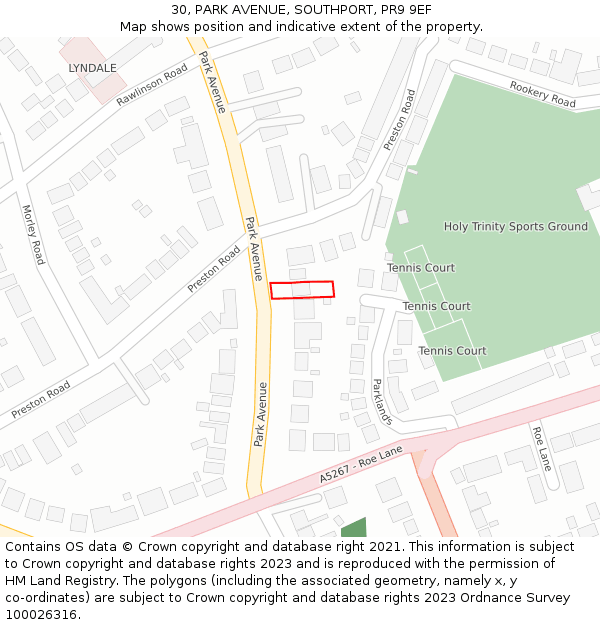 30, PARK AVENUE, SOUTHPORT, PR9 9EF: Location map and indicative extent of plot