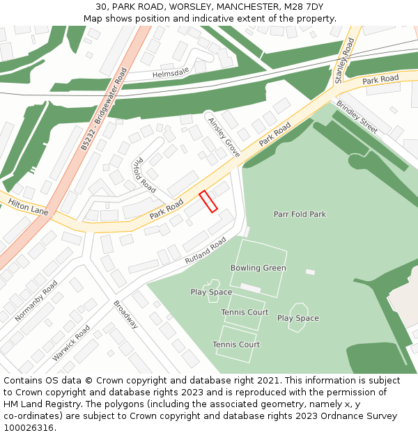30, PARK ROAD, WORSLEY, MANCHESTER, M28 7DY: Location map and indicative extent of plot