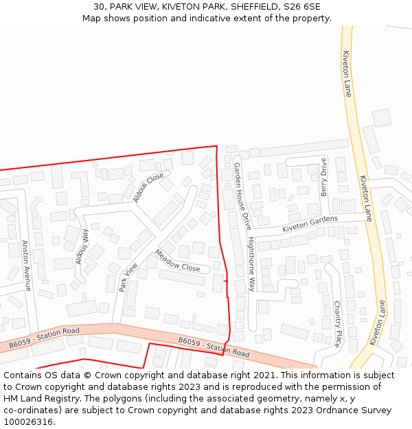 30, PARK VIEW, KIVETON PARK, SHEFFIELD, S26 6SE: Location map and indicative extent of plot