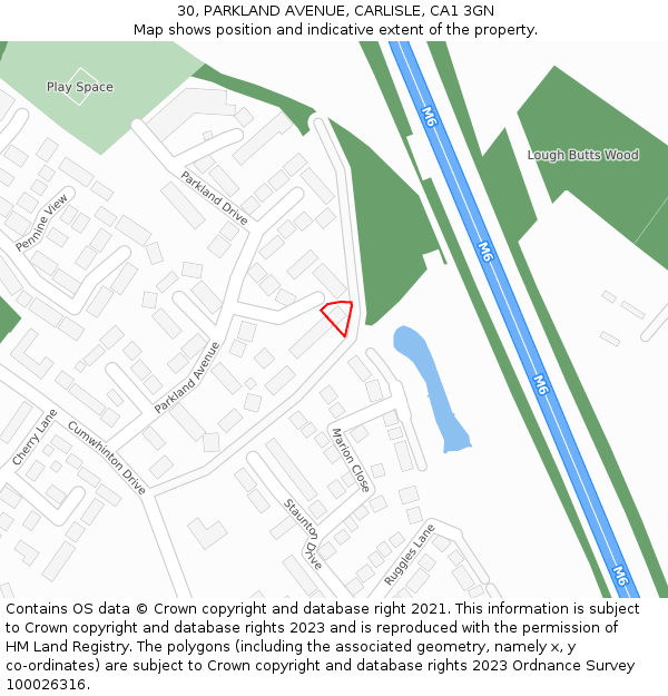 30, PARKLAND AVENUE, CARLISLE, CA1 3GN: Location map and indicative extent of plot