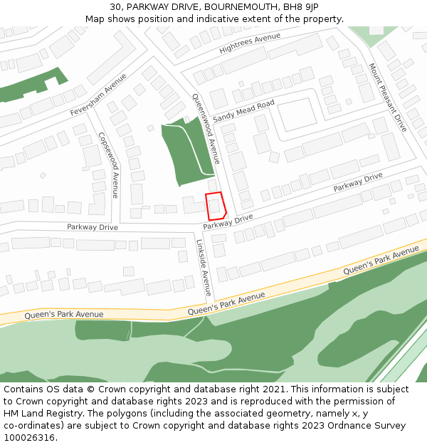 30, PARKWAY DRIVE, BOURNEMOUTH, BH8 9JP: Location map and indicative extent of plot