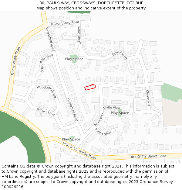 30, PAULS WAY, CROSSWAYS, DORCHESTER, DT2 8UP: Location map and indicative extent of plot