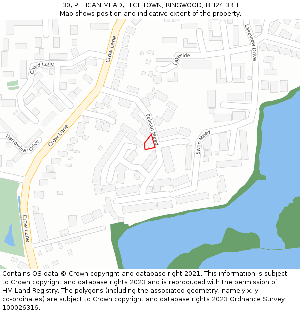 30, PELICAN MEAD, HIGHTOWN, RINGWOOD, BH24 3RH: Location map and indicative extent of plot