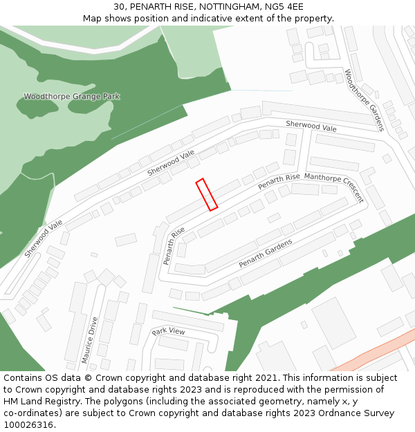 30, PENARTH RISE, NOTTINGHAM, NG5 4EE: Location map and indicative extent of plot