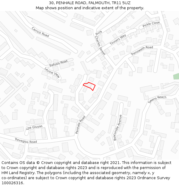 30, PENHALE ROAD, FALMOUTH, TR11 5UZ: Location map and indicative extent of plot