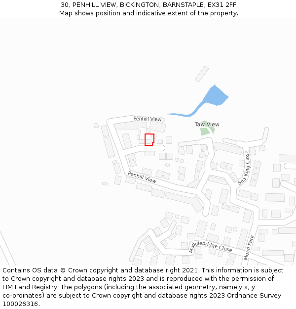 30, PENHILL VIEW, BICKINGTON, BARNSTAPLE, EX31 2FF: Location map and indicative extent of plot