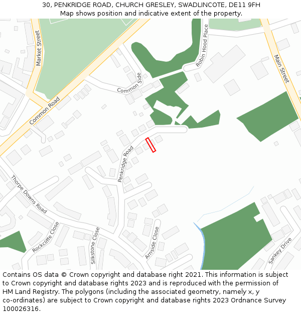 30, PENKRIDGE ROAD, CHURCH GRESLEY, SWADLINCOTE, DE11 9FH: Location map and indicative extent of plot
