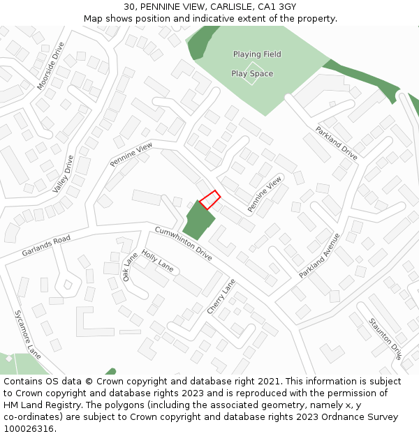 30, PENNINE VIEW, CARLISLE, CA1 3GY: Location map and indicative extent of plot