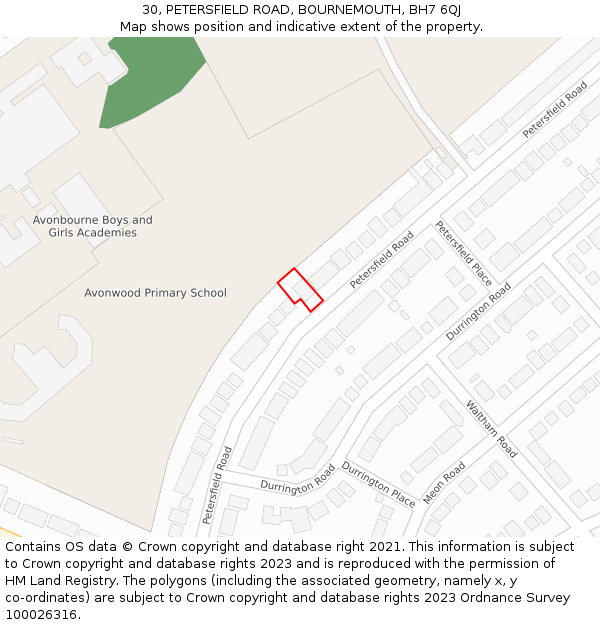 30, PETERSFIELD ROAD, BOURNEMOUTH, BH7 6QJ: Location map and indicative extent of plot
