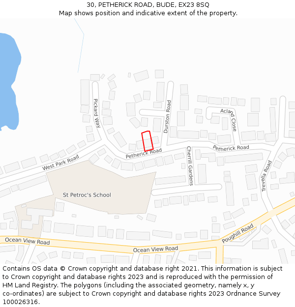 30, PETHERICK ROAD, BUDE, EX23 8SQ: Location map and indicative extent of plot