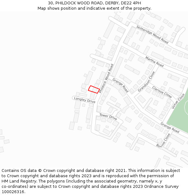 30, PHILDOCK WOOD ROAD, DERBY, DE22 4PH: Location map and indicative extent of plot