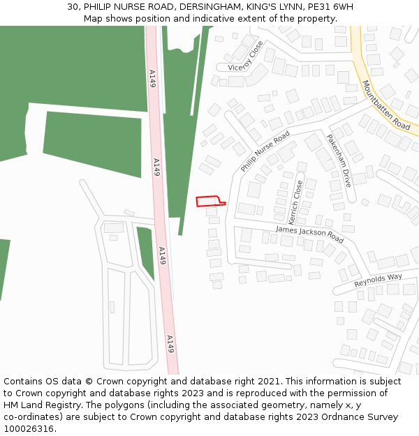 30, PHILIP NURSE ROAD, DERSINGHAM, KING'S LYNN, PE31 6WH: Location map and indicative extent of plot