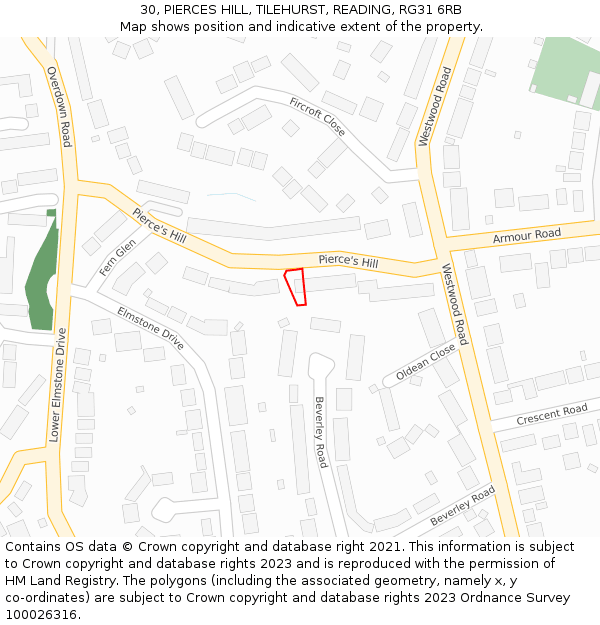 30, PIERCES HILL, TILEHURST, READING, RG31 6RB: Location map and indicative extent of plot