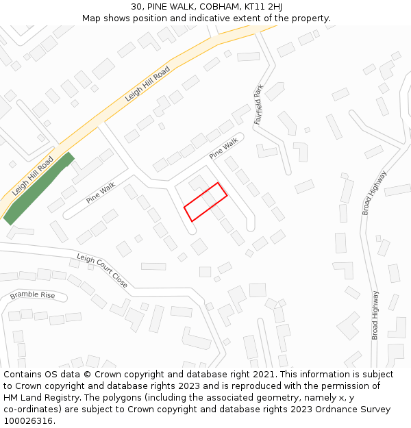 30, PINE WALK, COBHAM, KT11 2HJ: Location map and indicative extent of plot