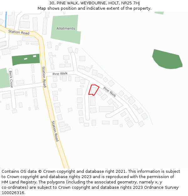 30, PINE WALK, WEYBOURNE, HOLT, NR25 7HJ: Location map and indicative extent of plot