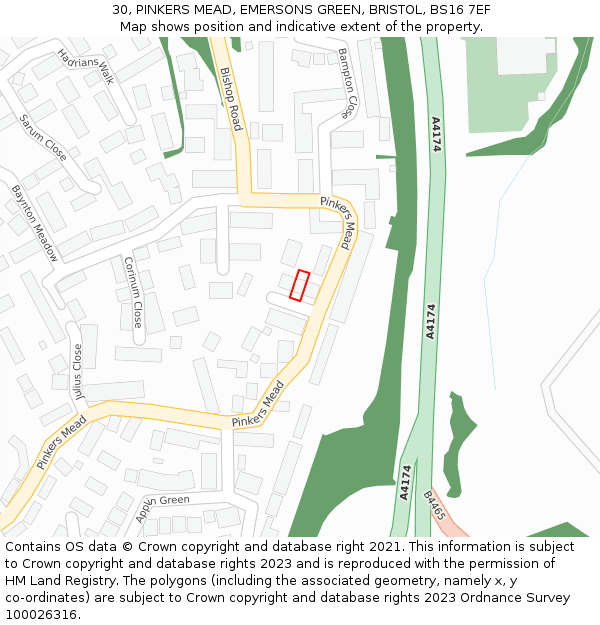 30, PINKERS MEAD, EMERSONS GREEN, BRISTOL, BS16 7EF: Location map and indicative extent of plot