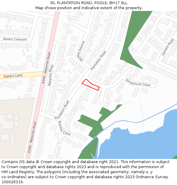 30, PLANTATION ROAD, POOLE, BH17 9LL: Location map and indicative extent of plot