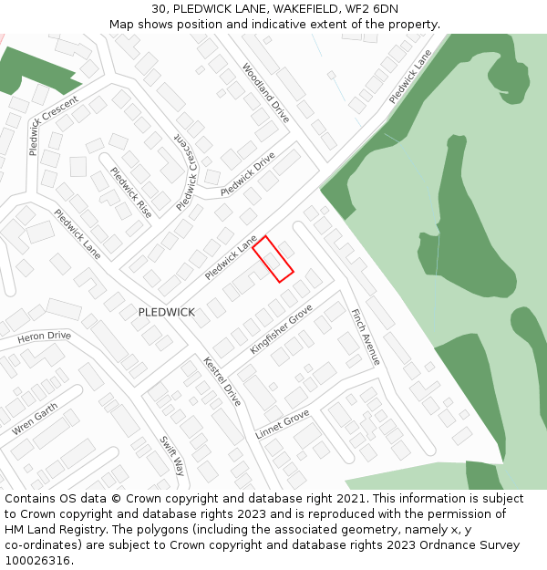 30, PLEDWICK LANE, WAKEFIELD, WF2 6DN: Location map and indicative extent of plot