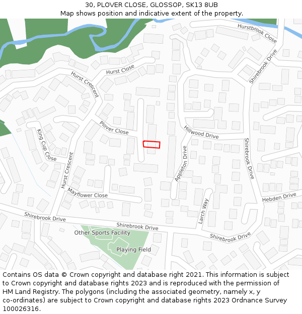 30, PLOVER CLOSE, GLOSSOP, SK13 8UB: Location map and indicative extent of plot