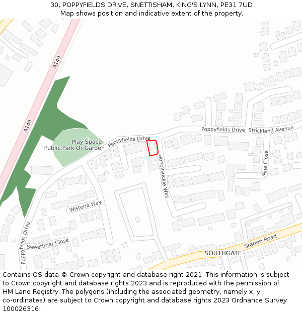 30, POPPYFIELDS DRIVE, SNETTISHAM, KING'S LYNN, PE31 7UD: Location map and indicative extent of plot
