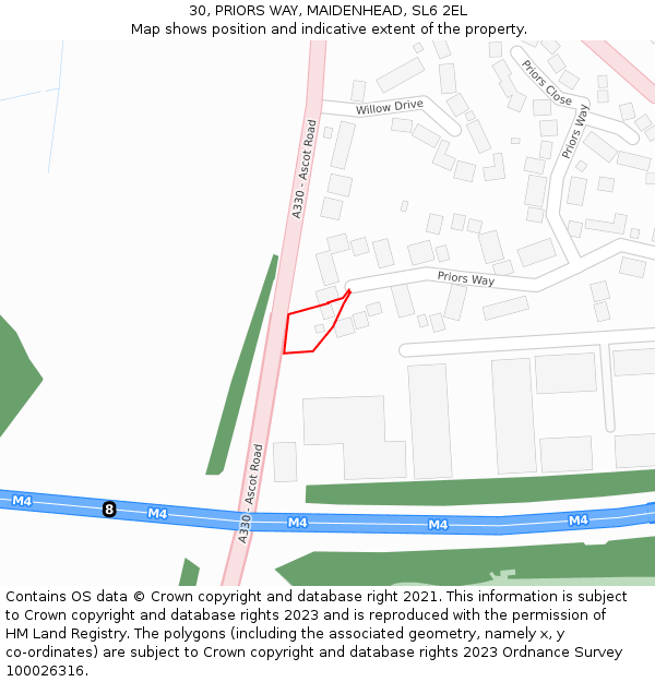 30, PRIORS WAY, MAIDENHEAD, SL6 2EL: Location map and indicative extent of plot