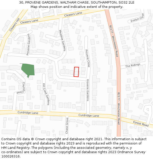 30, PROVENE GARDENS, WALTHAM CHASE, SOUTHAMPTON, SO32 2LE: Location map and indicative extent of plot