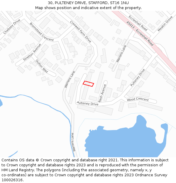 30, PULTENEY DRIVE, STAFFORD, ST16 1NU: Location map and indicative extent of plot