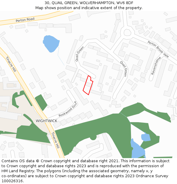 30, QUAIL GREEN, WOLVERHAMPTON, WV6 8DF: Location map and indicative extent of plot