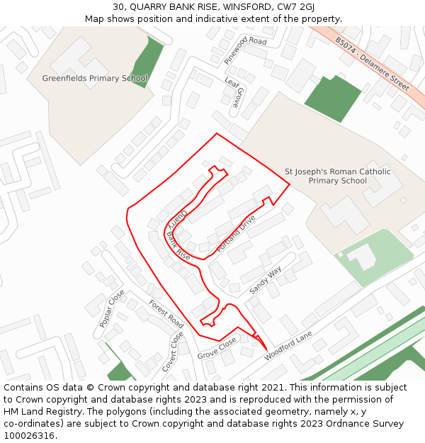 30, QUARRY BANK RISE, WINSFORD, CW7 2GJ: Location map and indicative extent of plot