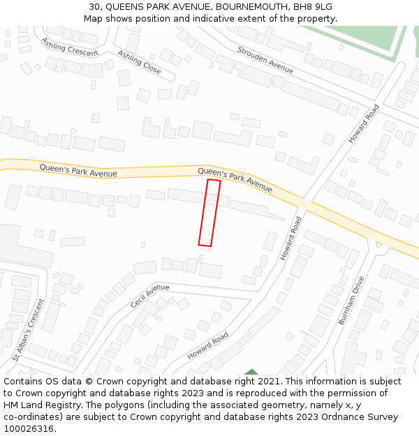 30, QUEENS PARK AVENUE, BOURNEMOUTH, BH8 9LG: Location map and indicative extent of plot