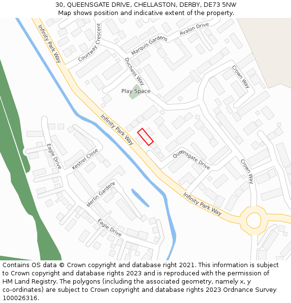 30, QUEENSGATE DRIVE, CHELLASTON, DERBY, DE73 5NW: Location map and indicative extent of plot
