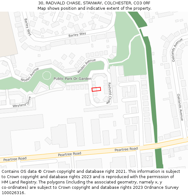 30, RADVALD CHASE, STANWAY, COLCHESTER, CO3 0RF: Location map and indicative extent of plot