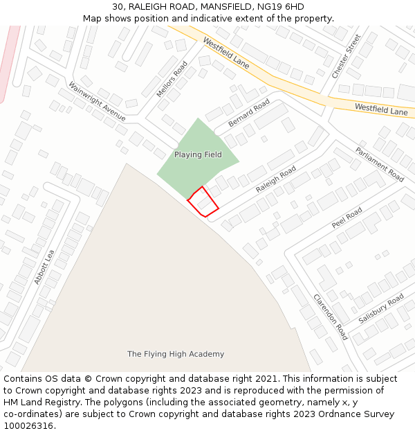 30, RALEIGH ROAD, MANSFIELD, NG19 6HD: Location map and indicative extent of plot