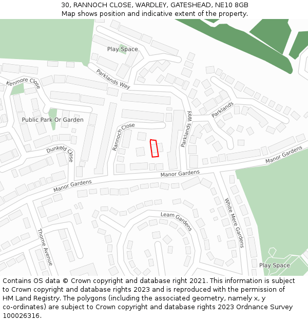 30, RANNOCH CLOSE, WARDLEY, GATESHEAD, NE10 8GB: Location map and indicative extent of plot