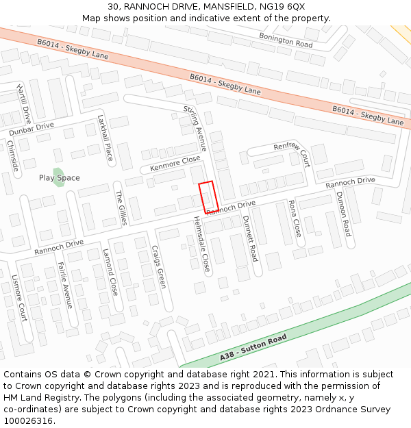 30, RANNOCH DRIVE, MANSFIELD, NG19 6QX: Location map and indicative extent of plot