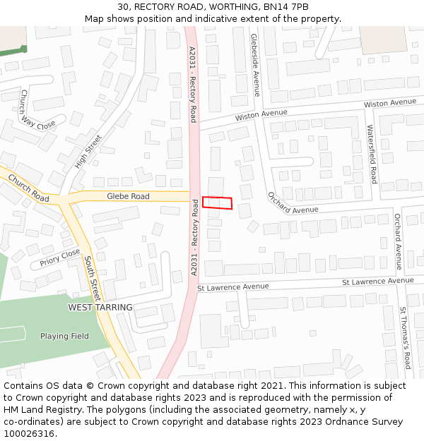 30, RECTORY ROAD, WORTHING, BN14 7PB: Location map and indicative extent of plot